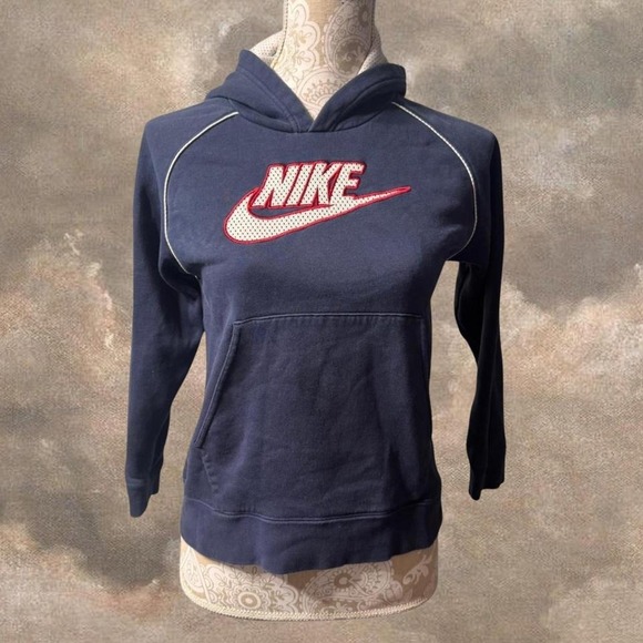 Silver Tag Y2K Navy Blue, Red, and Grey Nike Hoodie Women's Size Small - Picture 1 of 6